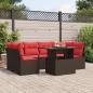 Preview: ARDEBO.de - Garten-Sofa-Set mit Kissen 7 pcs Braun und Rot Poly-Rattan