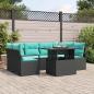 Preview: ARDEBO.de - Garten-Sofa-Set mit Kissen 7 pcs Schwarz und Blau Poly-Rattan