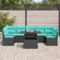 Preview: Garten-Sofa-Set mit Kissen 8 pcs Schwarz und Blau Poly-Rattan