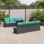 Preview: ARDEBO.de - Garten-Sofa-Set mit Kissen 7 pcs Schwarz und Blau Poly-Rattan