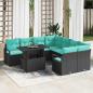 Preview: ARDEBO.de - Gartensofa-set mit Speicher 9 pcs Schwarz und Blau Poly-Rattan