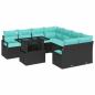 Preview: Gartensofa-set mit Speicher 9 pcs Schwarz und Blau Poly-Rattan