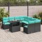 Preview: Gartensofa-set mit Speicher 9 pcs Schwarz und Blau Poly-Rattan