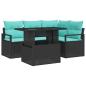Preview: Garten-Sofa-Set mit Kissen 5 pcs Schwarz und Blau Poly-Rattan