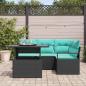 Preview: Garten-Sofa-Set mit Kissen 5 pcs Schwarz und Blau Poly-Rattan
