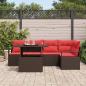 Preview: Garten-Sofa-Set mit Kissen 6 pcs Braun und Rot Poly-Rattan