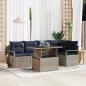 Preview: ARDEBO.de - Gartensofa-set mit Kissen 6 pcs Grau und Marineblau Poly-Rattan