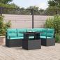 Preview: ARDEBO.de - Garten-Sofa-Set mit Kissen 6 pcs Schwarz und Blau Poly-Rattan