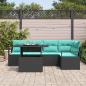Preview: Garten-Sofa-Set mit Kissen 6 pcs Schwarz und Blau Poly-Rattan
