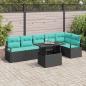 Preview: ARDEBO.de - Gartensofa-set mit Speicher 7 pcs Schwarz und Blau Poly-Rattan