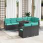 Preview: ARDEBO.de - Gartensofa-set mit Speicher 9 pcs Schwarz und Blau Poly-Rattan