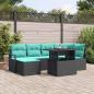 Preview: ARDEBO.de - Gartensofa-set mit Speicher 7 pcs Schwarz und Blau Poly Rattan