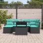 Preview: Gartensofa-set mit Speicher 7 pcs Schwarz und Blau Poly Rattan