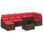 Preview: Garten-Sofa-Set mit Kissen 8 pcs Braun und Rot Poly-Rattan