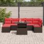 Preview: Garten-Sofa-Set mit Kissen 8 pcs Braun und Rot Poly-Rattan