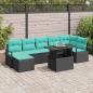 Preview: ARDEBO.de - Garten-Sofa-Set mit Kissen 8 pcs Schwarz und Blau Poly-Rattan