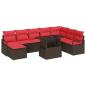 Preview: Garten-Sofa-Set mit Kissen 9 pcs Braun und Rot Poly-Rattan
