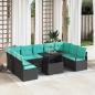 Preview: ARDEBO.de - Gartensofa-set mit Speicher 10 pcs Schwarz und Blau Poly Rattan