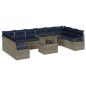 Preview: Garten-Sofa-Set 11 pcs Grau und Marineblau Poly-Rattan