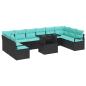 Preview: Garten-Sofa-Set mit Kissen 11 pcs Schwarz und Blau Poly-Rattan