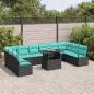 Preview: Garten-Sofa-Set mit Kissen 11 pcs Schwarz und Blau Poly-Rattan