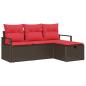 Preview: Sofa Set mit Kissen 4 pcs Braun und Rot Poly-Rattan