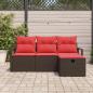 Preview: Sofa Set mit Kissen 4 pcs Braun und Rot Poly-Rattan