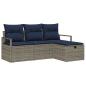 Preview: Sofa Set mit Kissen 4 pcs Grau und Marineblau Poly-Rattan