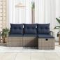 Preview: Sofa Set mit Kissen 4 pcs Grau und Marineblau Poly-Rattan