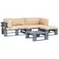 Preview: ARDEBO.de - 4-tlg. Outdoor-Lounge-Set Paletten Kissen in Sandfarben Holz