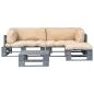 Preview: 4-tlg. Outdoor-Lounge-Set Paletten Kissen in Sandfarben Holz