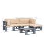 Preview: 4-tlg. Outdoor-Lounge-Set Paletten Kissen in Sandfarben Holz