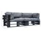 Preview: 2-tlg. Outdoor-Sofa-Set Paletten mit Kissen in Grau Kiefernholz