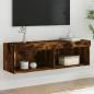 Preview: ARDEBO.de - TV-Schrank mit LED-Leuchten Räuchereiche 100x30x30 cm