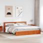 Preview: ARDEBO.de - Bettrahmen mit Regal Wachsbraun 200 x 200 cm Massivholz Kiefer