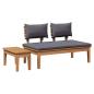 Preview: Gartenbank und Tischset 2 stk. Grau und Braun Massivholz Teak