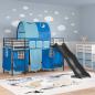 Preview: Etagenbett für Kinder mit Vorhängen Uni Schwarz und Blau Metall