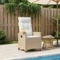 Preview: ARDEBO.de - Liegestuhl mit Teeteller Beige und Cremeweiß Poly-Rattan