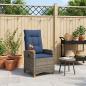 Preview: Liegestuhl mit Teeteller Grau und Marineblau Poly-Rattan