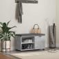 Preview: ARDEBO.de - Flurbank mit Kissen mit Regal mit Tür Betongrau 80 x 38 x 46 cm