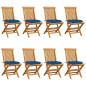 Preview: ARDEBO.de - Gartenstühle mit Blauen Kissen 8 Stk. Massivholz Teak