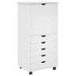 Preview: Rollschrank Mit Rad Weiß 53 x 39 x 103 cm Massivholz Kiefer