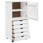 Preview: Rollschrank Mit Rad Weiß 53 x 39 x 103 cm Massivholz Kiefer