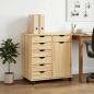Preview: ARDEBO.de - Rollschrank Mit Rad Braun 63,5 x 39 x 65,5 cm Massivholz Kiefer