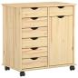 Preview: Rollschrank Mit Rad Braun 63,5 x 39 x 65,5 cm Massivholz Kiefer