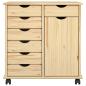 Preview: Rollschrank Mit Rad Braun 63,5 x 39 x 65,5 cm Massivholz Kiefer