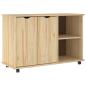 Preview: Rollschrank Mit Rad Braun 100 x 39 x 65,5 cm Massivholz Kiefer