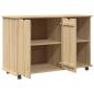 Preview: Rollschrank Mit Rad Braun 100 x 39 x 65,5 cm Massivholz Kiefer