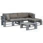 Preview: ARDEBO.de - 4-tlg. Outdoor-Lounge-Set Paletten mit Kissen in Grau Holz