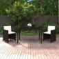 Preview: ARDEBO.de - 3-tlg. Garten-Essgruppe mit Kissen Poly Rattan Braun